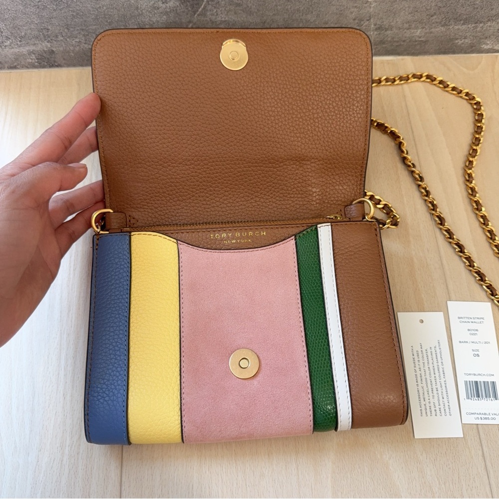 (NWT)Tory burch Britten stripe chain wallet 80106 - Picture 2 of 10